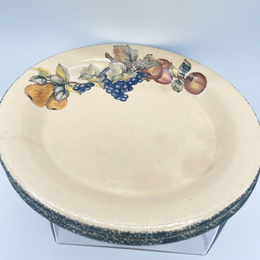 FRUIT by Home & Garden Party Grapes Pears Sponged Rim Dinner Plate 10" Set Of 2